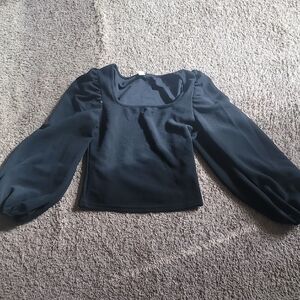 Amazon Black Blouse with Puff Sleeves and Square Neckline